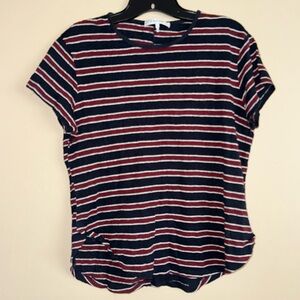 FRAME Red Blue Striped Linen Classic T Shirt Size L